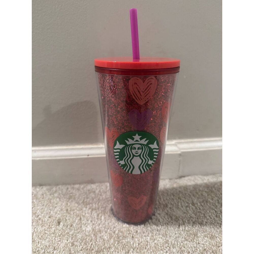 Starbucks 2022 Valentines Venti Glitter Hearts Tumbler - 24oz - LIKE NEW